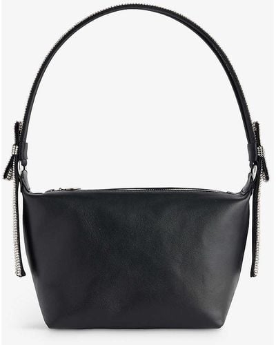 Kara Bow Crystal-embellished Leather Top-handle Bag - Black