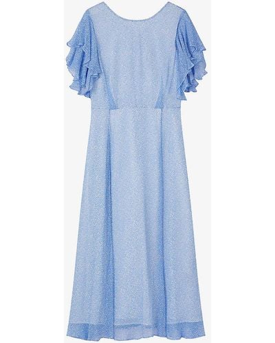 LK Bennett Agnes Graphic-print Woven Midi Dress - Blue