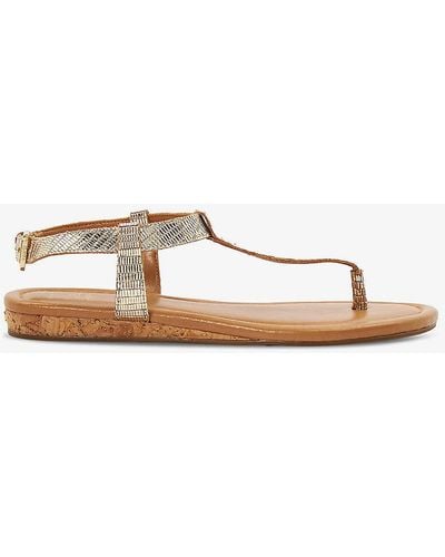 Dune Lari Slim Toe-post Flat Leather Sandals - Brown