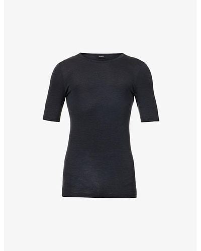 Hanro Short-sleeve Brushed Wool And Silk-blend T-shirt X - Blue