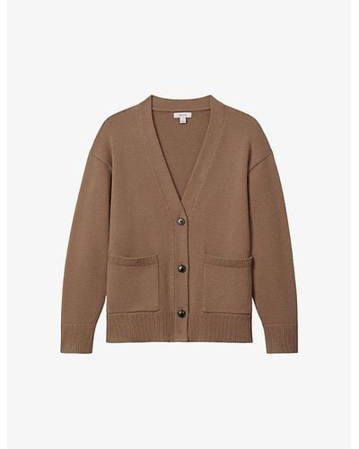 Reiss Harper Patch-pocket Knitted Cardigan - Brown