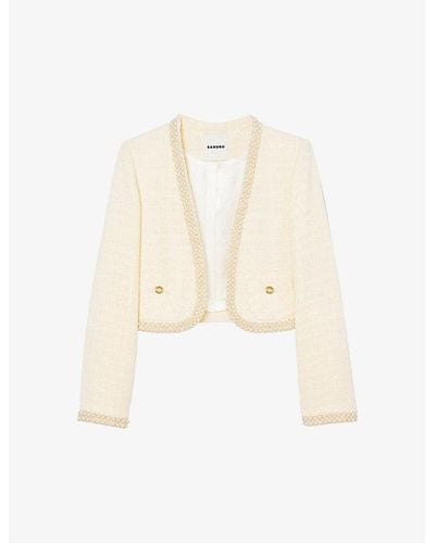 Sandro Faux Pearl-embellished Tweed-textured Cotton-blend Jacket - White