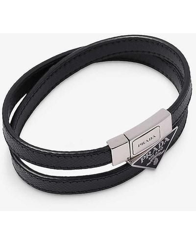 Prada Logo Saffiano Leather Bracelet - White