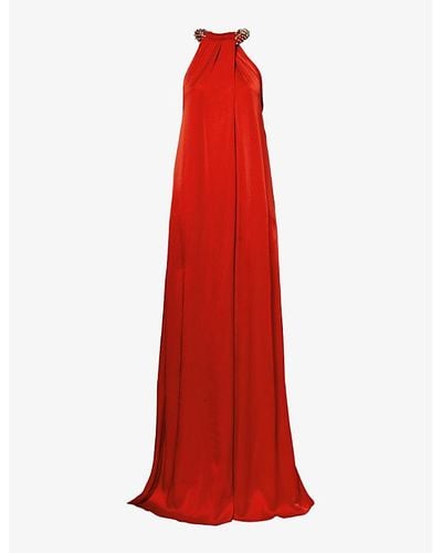 Stella McCartney Embellished-neckline Sleeveless Woven-blend Maxi Dress - Red