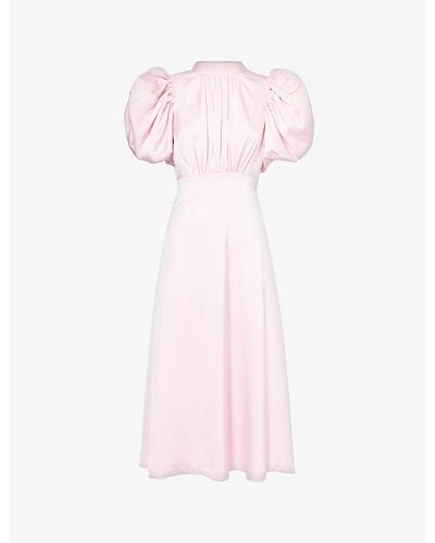 ROTATE BIRGER CHRISTENSEN Puff-sleeve Pleated Satin Midi Dress - Pink