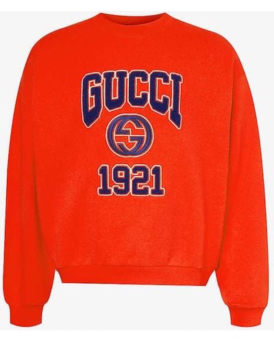 Gucci Logo-print Crewneck Cotton-jersey Sweatshirt - Red