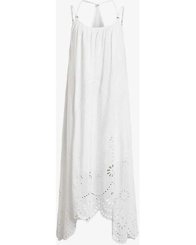 AllSaints Areena Relaxed-fit Embroidered Organic-cotton Midi Dress - White