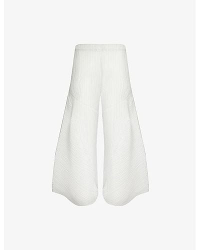 Pleats Please Issey Miyake Pleated Wide-leg Knitted Trousers - White