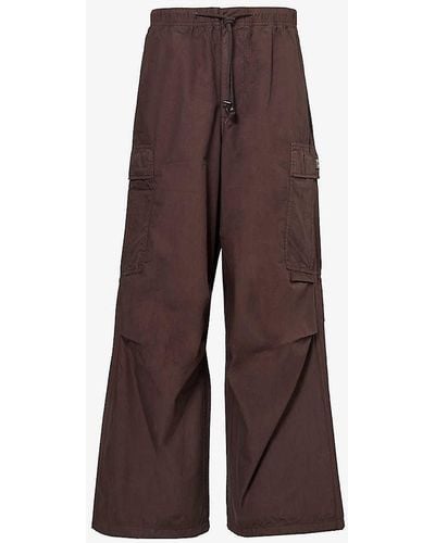 Obey Patch-pocket Relaxed-fit Wide-leg Mid-rise Cotton Cargo Trousers - Brown