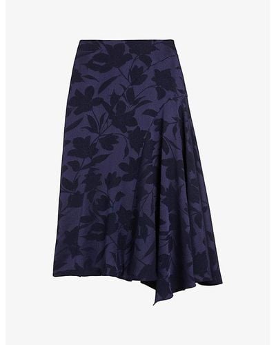 Ted Baker Trebbia Floral-jacquard Satin Midi Skirt - Blue