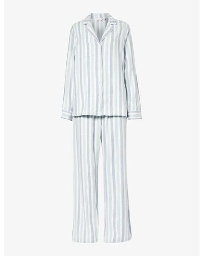 Derek Rose Kelburn Striped Cotton Pyjama Set - White