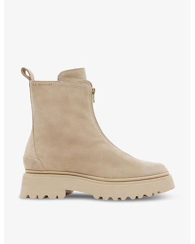 AllSaints Ophelia Embossed-logo Suede Ankle Boots - Natural