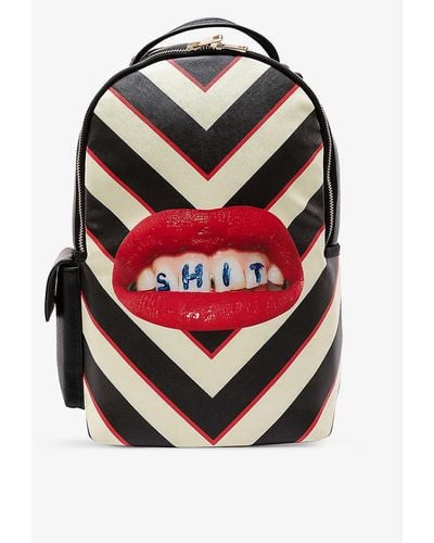 Seletti Wears Toiletpaper Lipstick-print Striped Faux-leather Backpack - Red