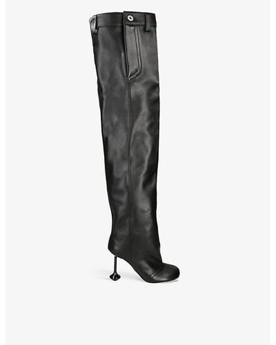 Loewe Toy Panta Silver-tone-hardware Leather Over-the-knee Boots - Black