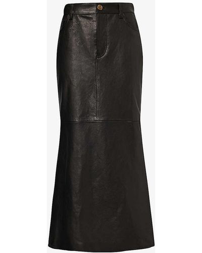 Etro Column Five-pocket Leather Midi Skirt - Black