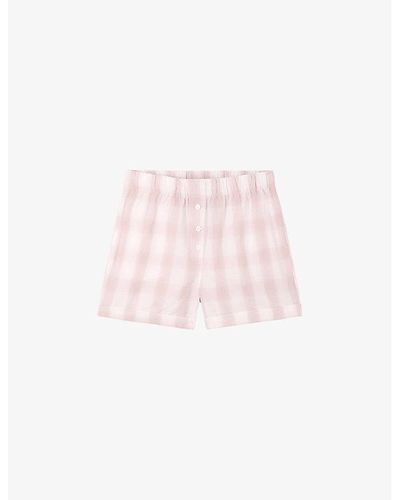 The White Company Elasticated-waist Checked Organic-cotton Pyjama Shorts - Pink