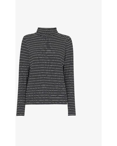 Whistles Striped Roll-neck Cotton Top - Black