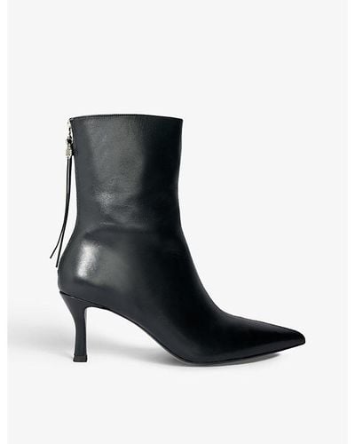 Maje Faymon Logo-charm Heeled Leather Ankle Boots - Black