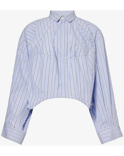 Sacai Cut-out Pressed-stud Relaxed-fit Cotton Shirt - Blue