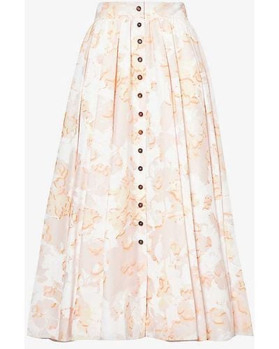 Philosophy Di Lorenzo Serafini Floral-print High-rise Stretch-cotton Midi Skirt - White