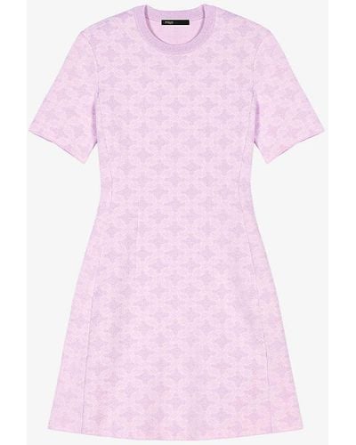 Maje Monogram Short-sleeve Stretch-knit Mini Dress - Pink