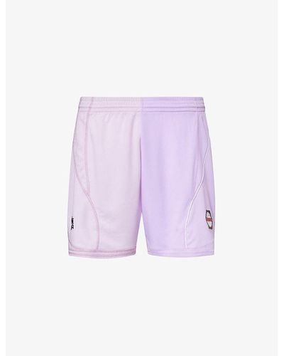 Martine Rose Half And Half Brand-print Relaxed-fit Woven Shorts - Purple