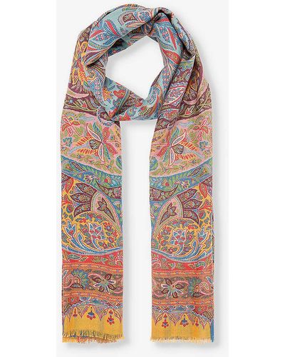 Etro Paisley-print Fringed Cashmere And Silk-blend Scarf - White