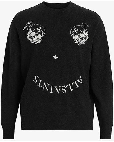 AllSaints Smile Saints Logo-intarsia Wool-blend Jumper - Black