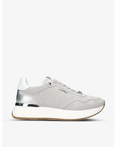Carvela Kurt Geiger Flare Contrast-sole Suede Low-top Trainers - White