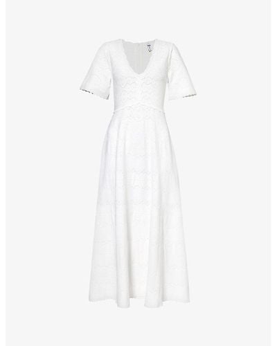 Needle & Thread Short-sleeved V-neck Recycled-viscose-blend Maxi Dress - White
