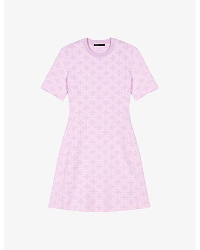 Maje Monogram Short-sleeve Stretch-knit Mini Dress - Pink