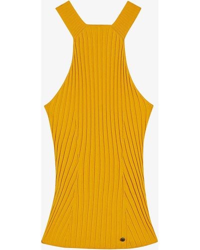 Ted Baker Halterneck Ribbed Knitted Top - Yellow
