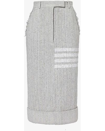 Thom Browne Contrast-stripe Cotton-blend Tweed Midi Skirt - Grey