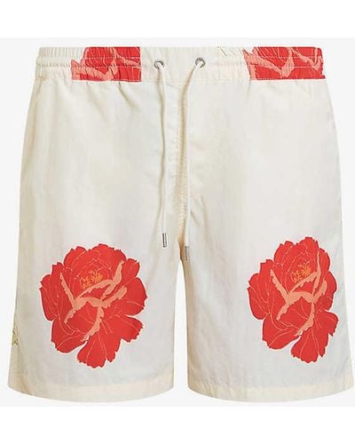 AllSaints Rose Graphic-print Relaxed-fit Woven Swim Shorts - White