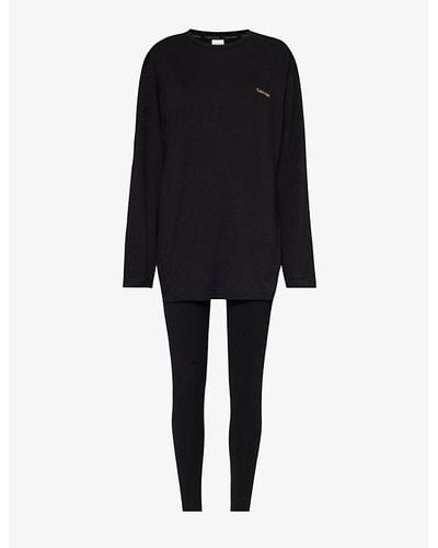 Calvin Klein Modern Logo-print Cotton-jersey Pajama Set - Black