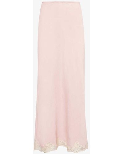 RIXO London Crystal Lace-trim Mid-rise Woven Maxi Skirt - Pink