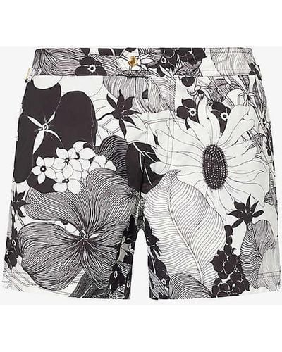 Tom Ford Floral-print Waist-adjuster Swim Shorts - White