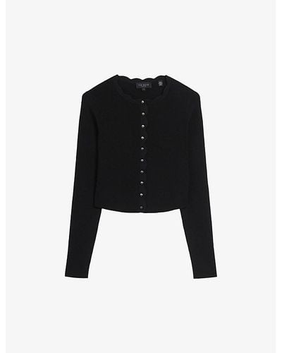 Ted Baker Kklara Scallop-trim Stretch-knit Cardigan - Black