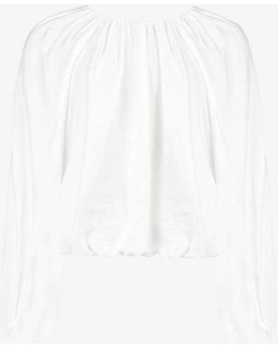 Ro&zo Blouson-sleeve Bubble-hem Crinkle Woven Top - White