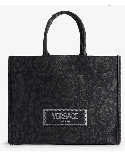 Versace Logo-print Extra-large Woven-blend Tote Bag - Black