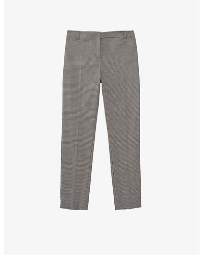 IKKS Houndstooth Slim-leg Mid-rise Stretch-polyester-blend Pants - Gray