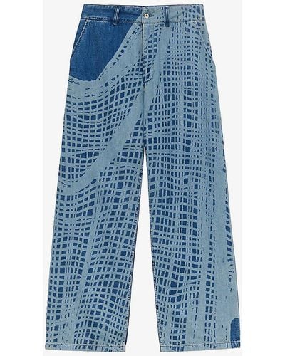 Loewe Fishnet-print Wide-leg Mid-rise Jeans - Blue