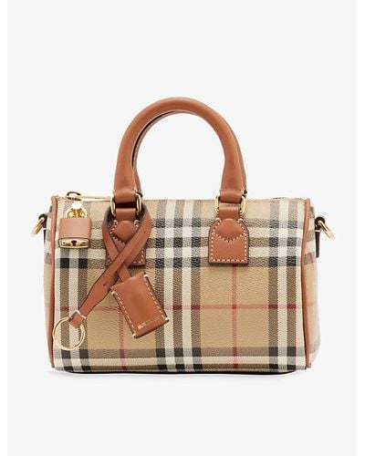 Burberry Checked Mini Faux-leather Bowling Bag - Brown