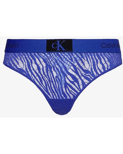 Calvin Klein 1996 Recycled Polyamide-blend Lace Thong - Blue