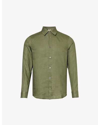 CHE Long-sleeved Curved-hem Linen Shirt X - Green