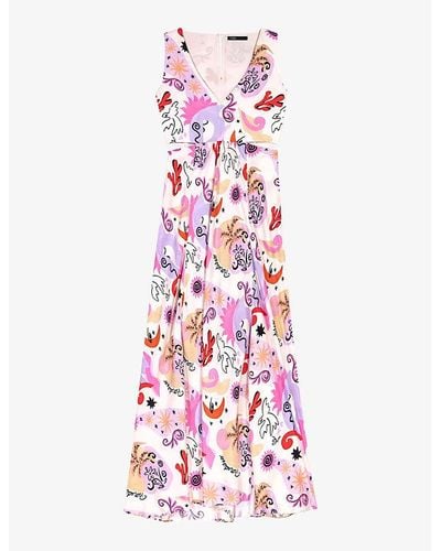 Maje Graphic-print Cut-out Silk Maxi Dress - Pink