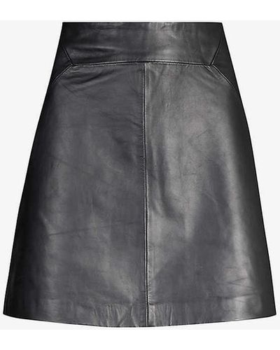 Whistles A-line Leather Mini Skirt - Black