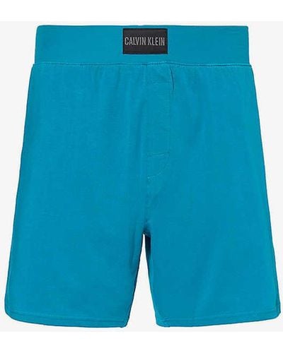 Calvin Klein Brand-tab Elasticated-waist Stretch-cotton Pyjama Shorts - Blue