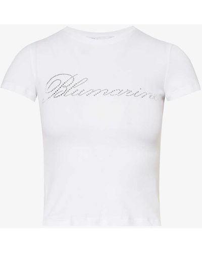 Blumarine Crystal-embellished Cotton-jersey T-shirt - White