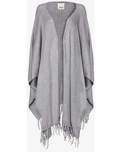 IKKS Fringed-trim Studded Knitted Shawl - Grey
